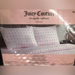 🎀 Juicy Couture Pink Ribbon Bow Patterned Bedding Sheets- QUEEN